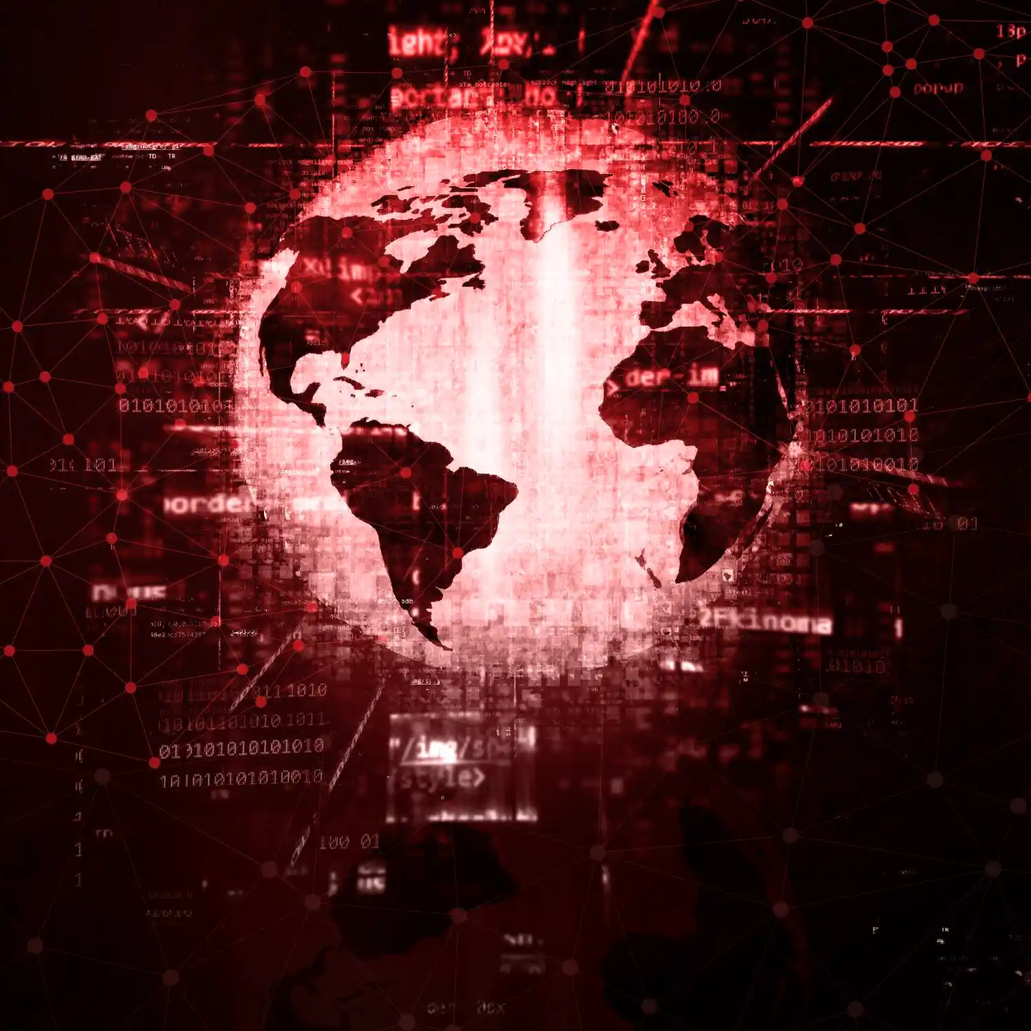 Digital globe over code and network nodes representing software localization and global app deployment