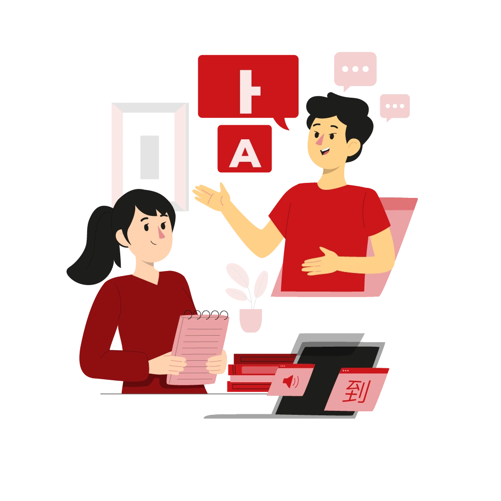 Two colleagues collaborating on a Korean translation project