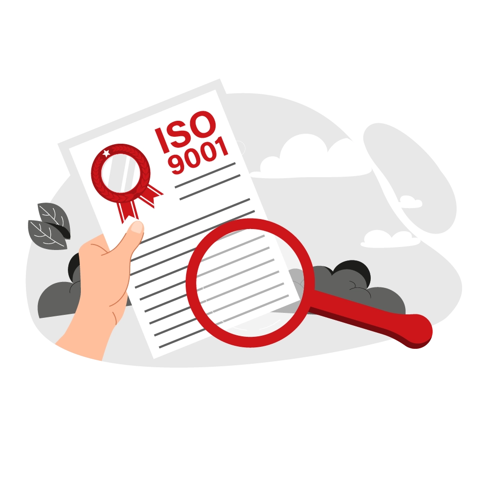 Magnifying glass over a quality certification document
