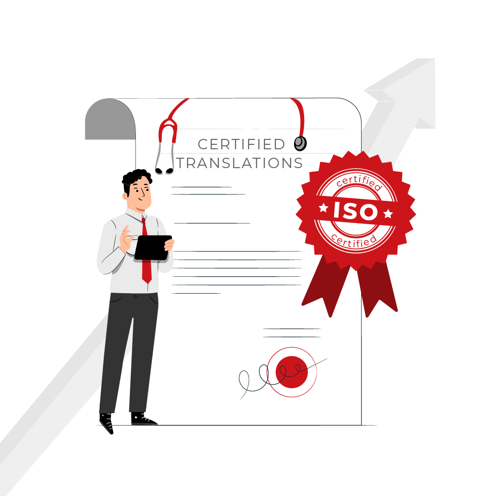 Man presenting a certified translation document with an ISO seal
