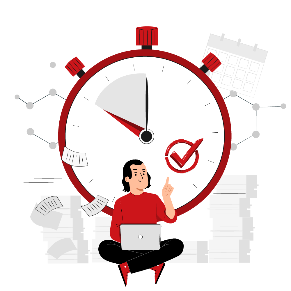 Translator working under a large stopwatch