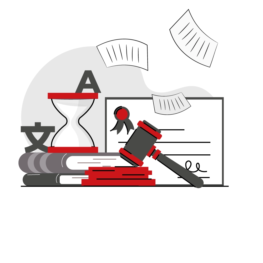 Scales of justice, a gavel and documents representing regulatory compliance