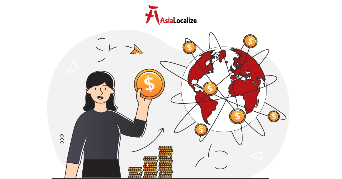 Coins and global dollar icons illustrating localization cost for international expansion