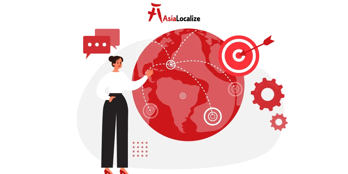 Illustration of a connected globe with a target icon, representing a transnational strategy.