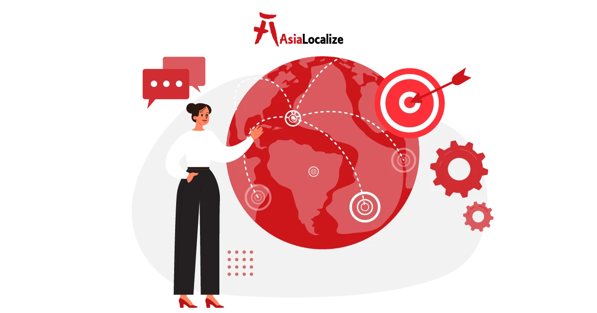 Illustration of a connected globe with a target icon, representing a transnational strategy.