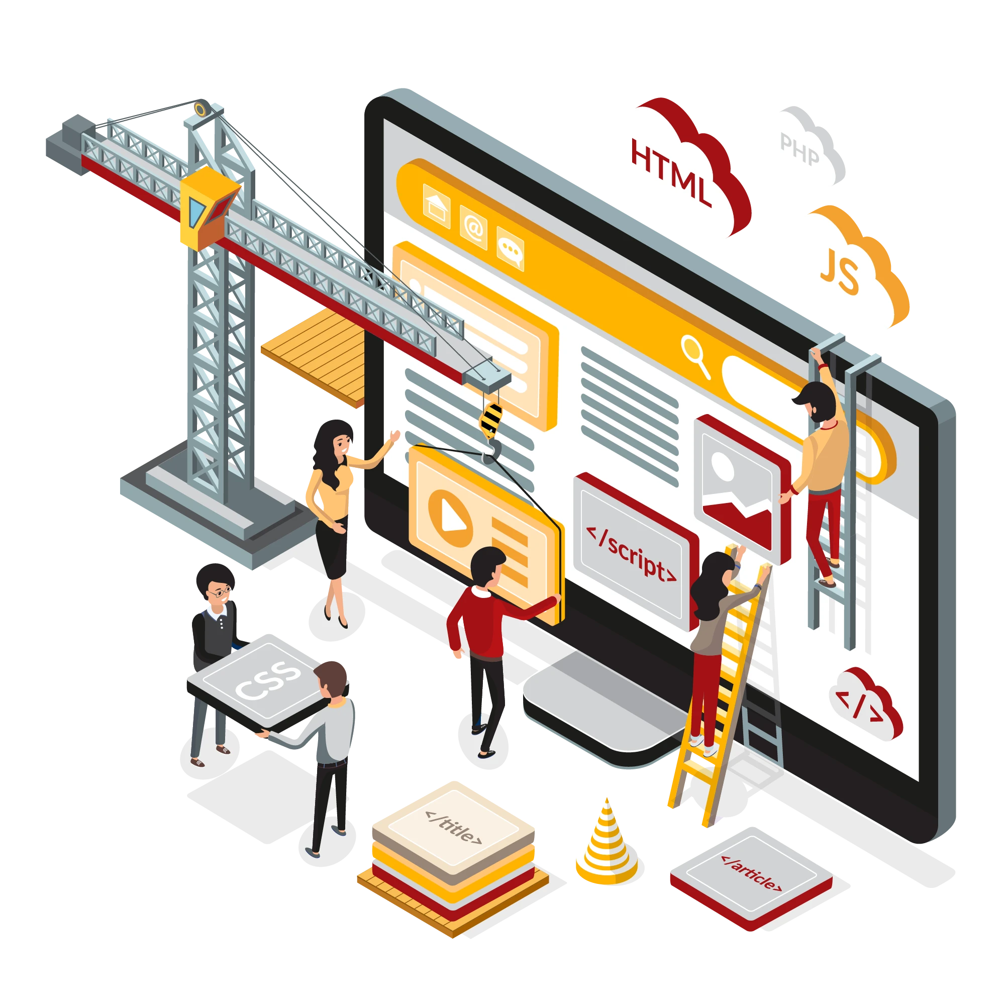 Website interface built with HTML, CSS, and JavaScript icons, supporting construction company web localization.