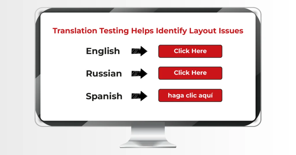 Translation testing identifies text expansion and layout issues