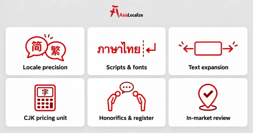 Six Asian-language tests to include when evaluating a translation vendor