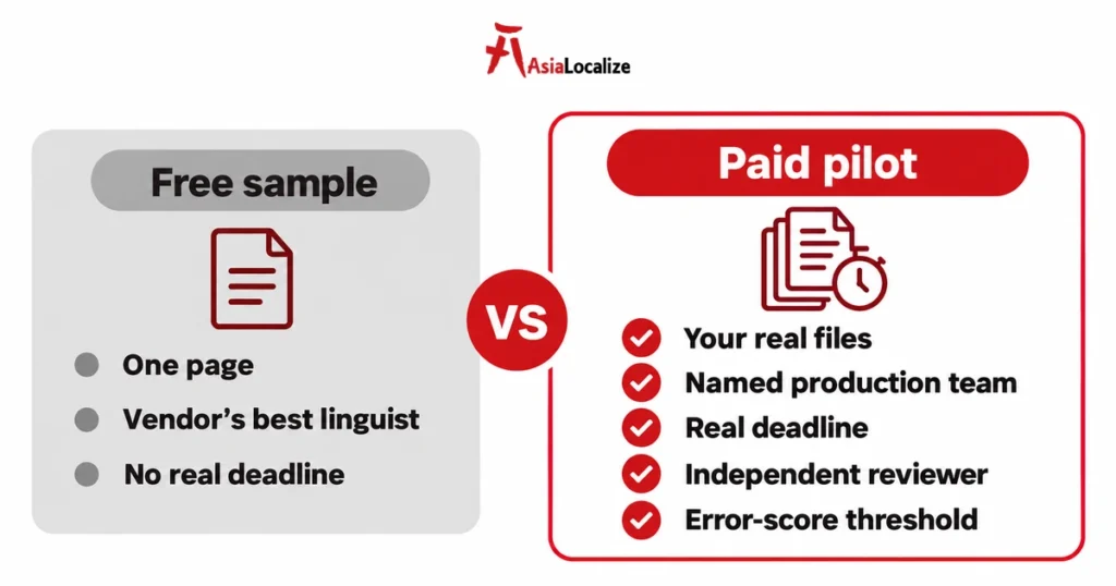 Paid pilot compared with a free sample when choosing a translation agency