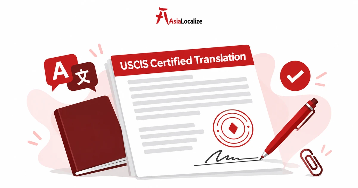 USCIS certified translation of a foreign-language document with a signed translator certification