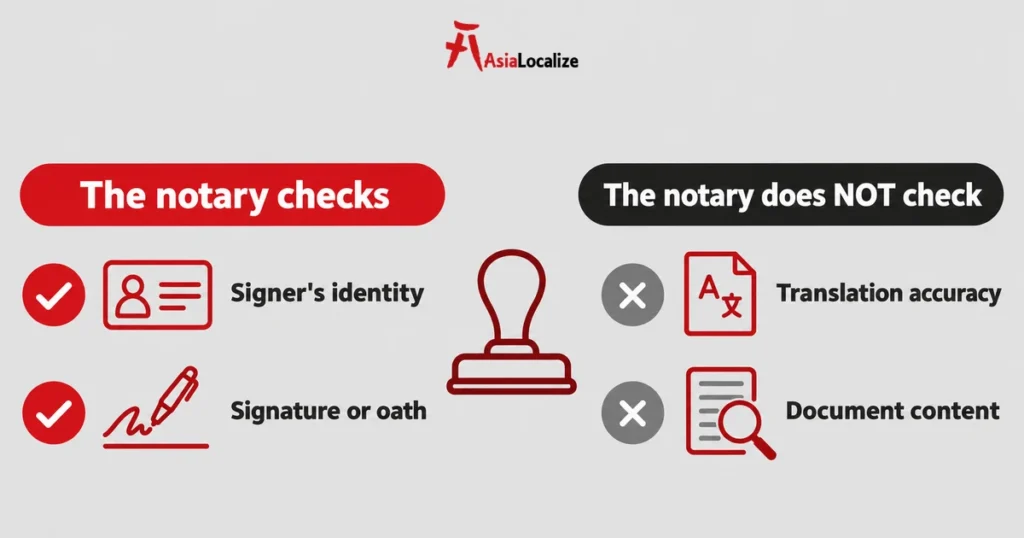 What a notary checks in a notarized translation: the signer’s identity, not the translation