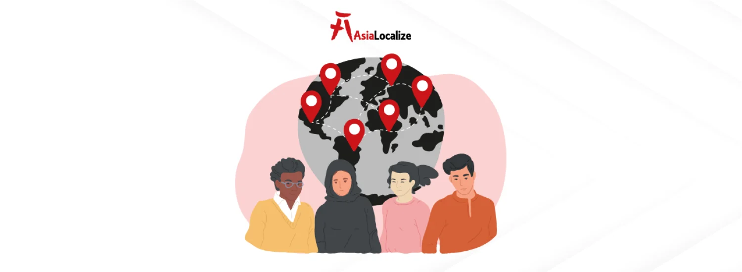 Illustration of diverse audiences and global pins showing why cultural sensitivity matters in International Business Strategy