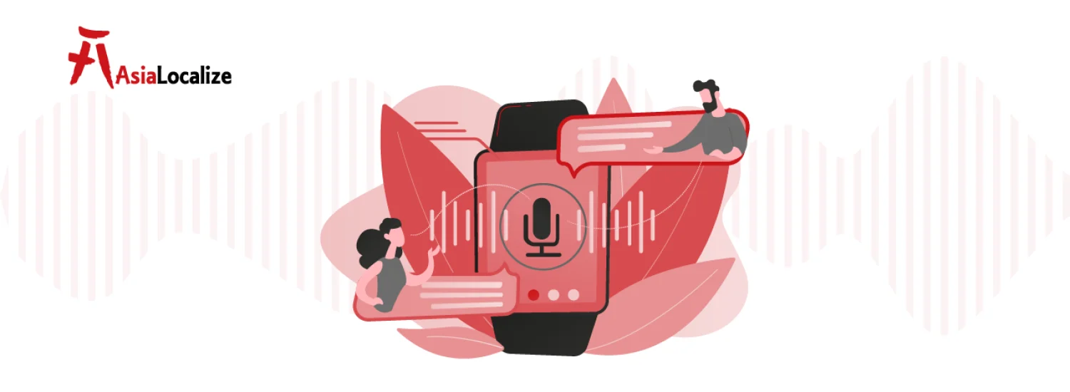 Illustration representing voice-over localization process, highlighting its role in global brand communication and multilingual marketing strategies