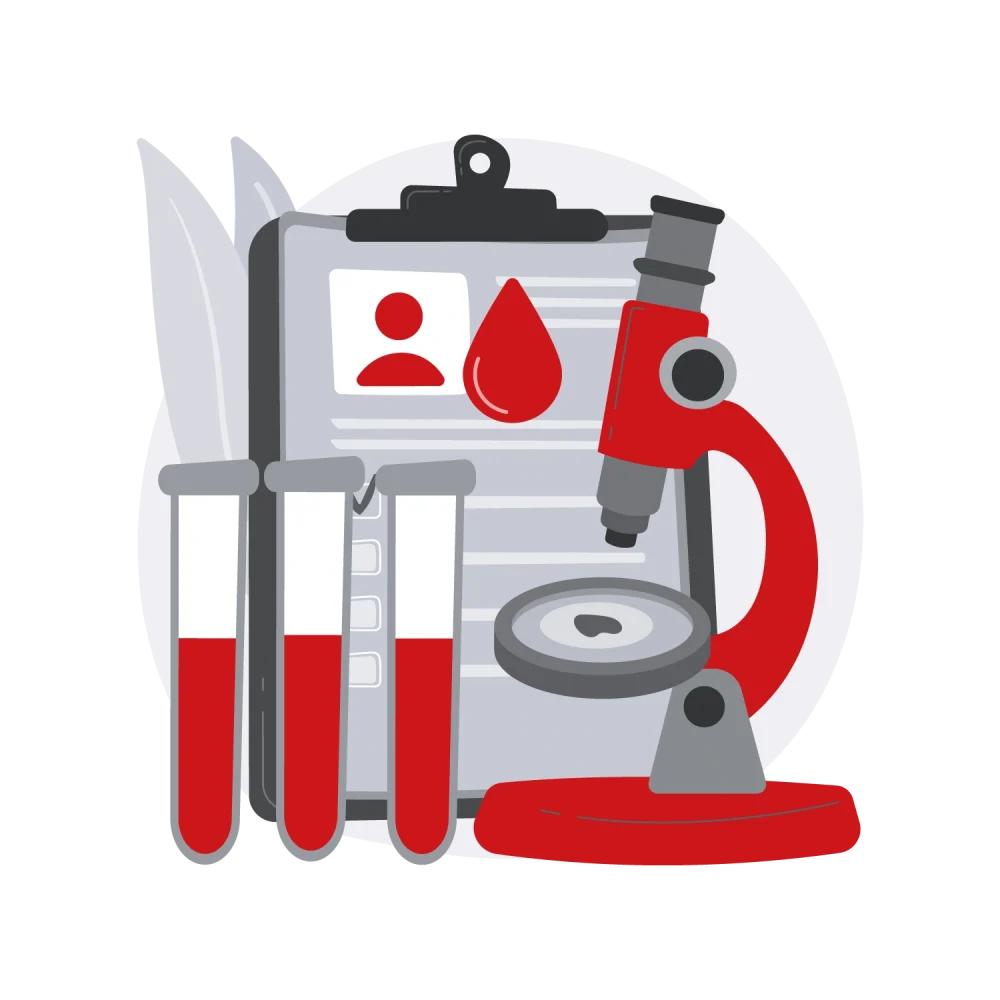 Illustration of microscope and blood test tubes highlighting why accuracy is critical in chemical translation