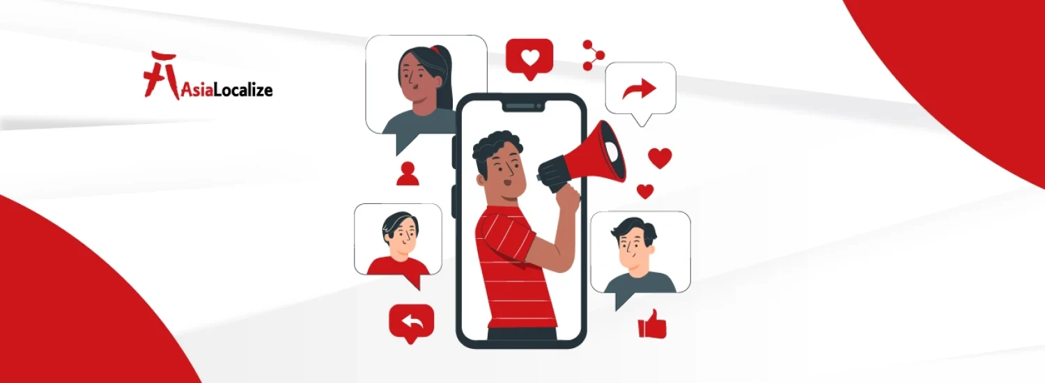 Illustration of global logistics communication with people using devices across a world map