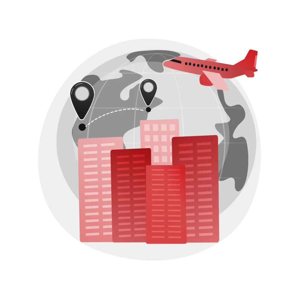 Why travel brands choose AsiaLocalize Globe with flight path, airplane and city skyline representing AsiaLocalize’s global travel localization services