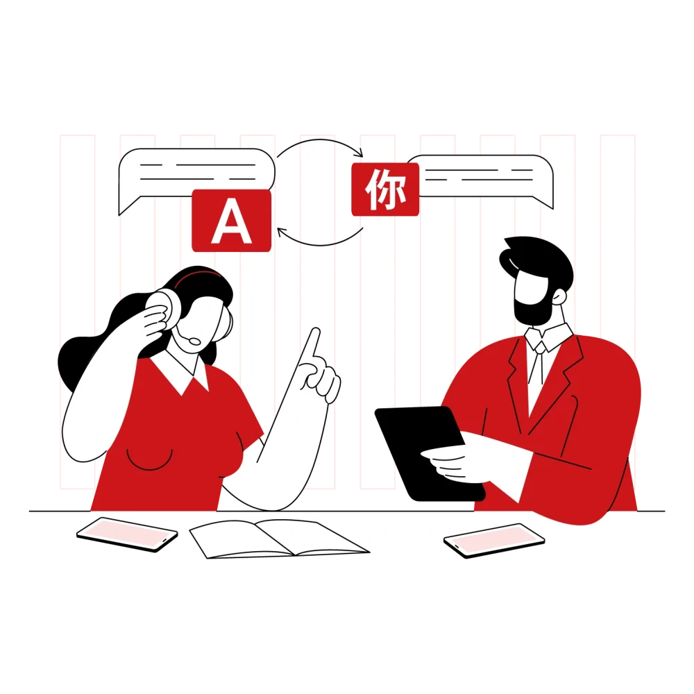Why Pharmaceutical Companies Trust Our Translation Expertise Line-art translators conversing across languages with speech bubbles and scripts, conveying trusted pharmaceutical translation expertise